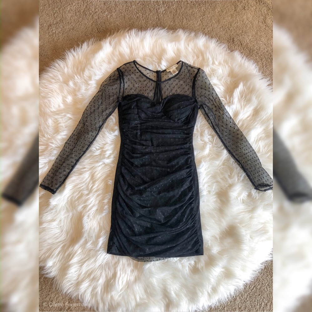 Black cocktail mini dress - sheer long sleeves